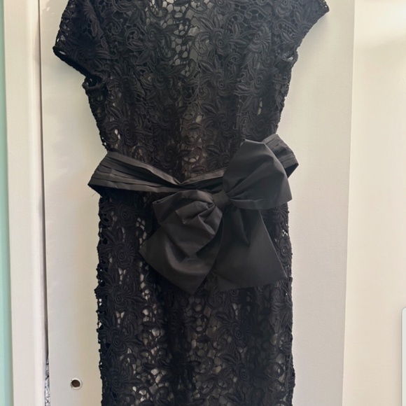 Chetta B Sherrie Bloom Peter Noviello Black Lace Cocktail Dress Sz 12 Bow Belt - Picture 3 of 11